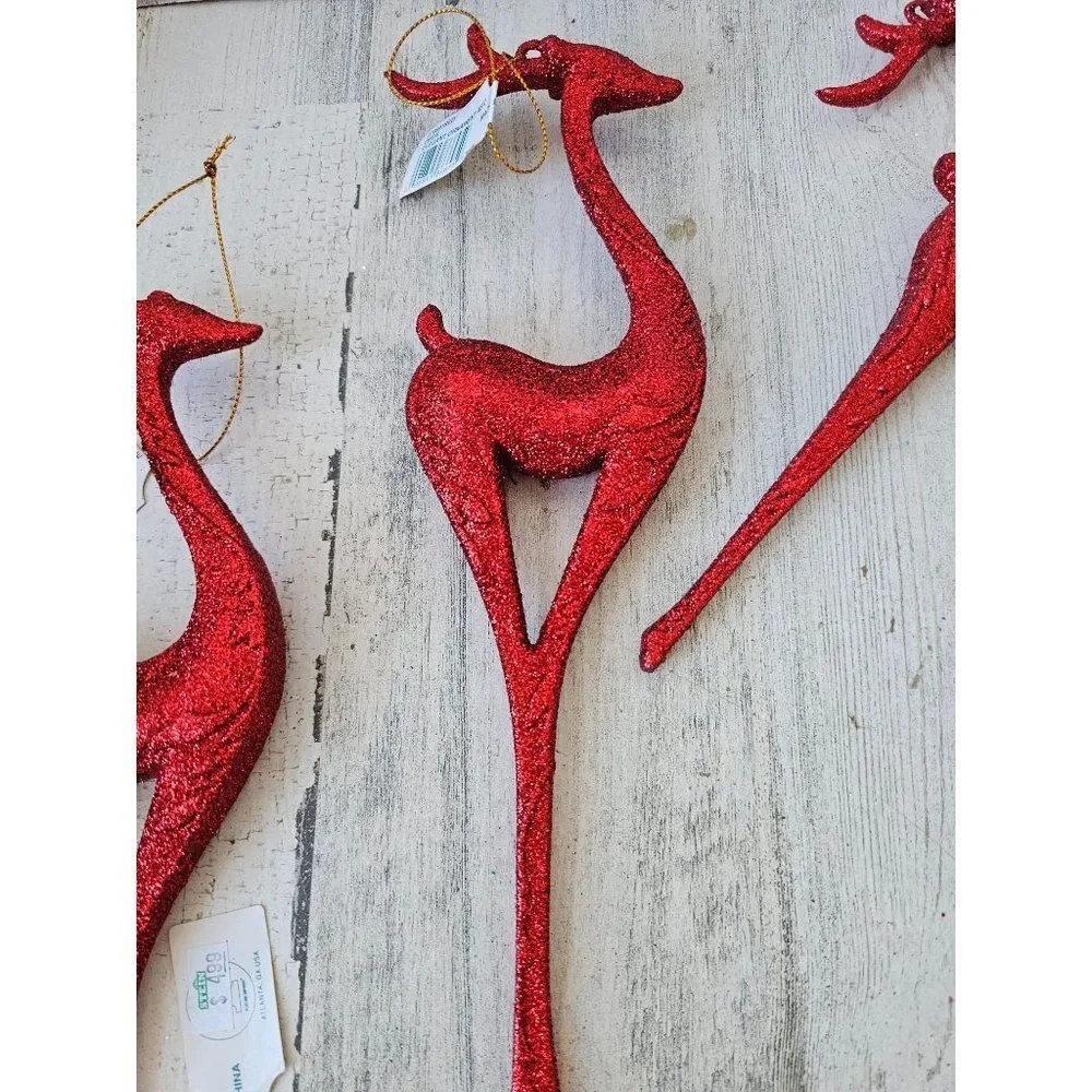 Red glitter large reindeer‎ ornament decor Xmas set tree